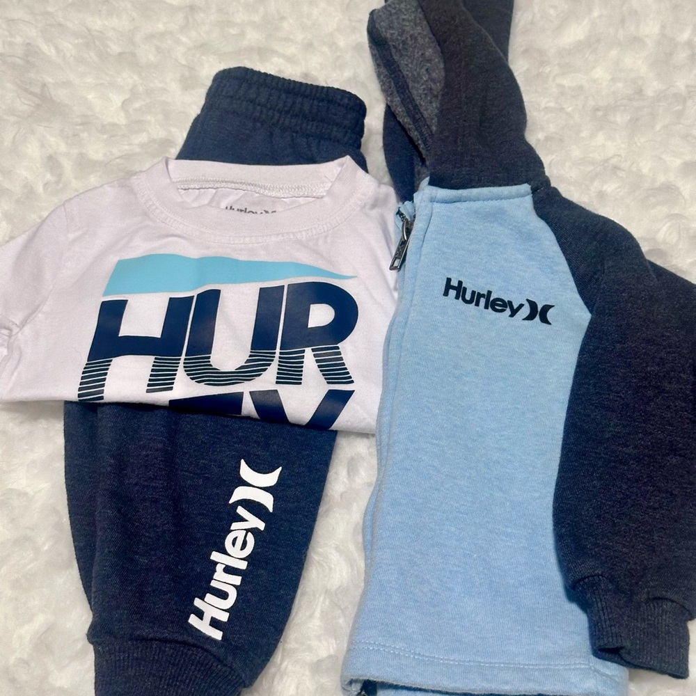 Hurley Boys Blue and White Shirt & Hoodie Set | Size 12m